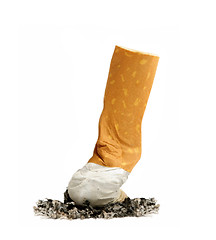 Image showing cigarette butt with ash isolated