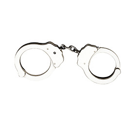 Image showing Metal handcuffs for hands on a white background