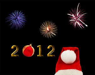 Image showing Christmas themed 2012 with christmas bauble and santa claus hat