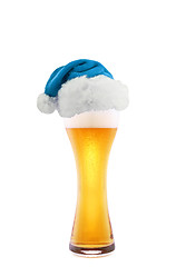 Image showing Santa Claus hat with beer