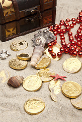 Image showing golden coins with marine treasures