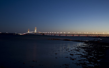 Image showing Mackinaw City Bridge Michigan Night shot photograph