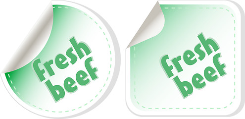 Image showing Fresh beef for steak green stickers set