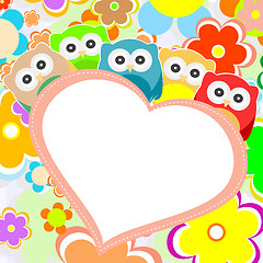 Image showing owls, flowers and valentines heart in frame. vector