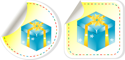 Image showing Blue gift box with a yellow bow sticker set