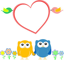 Image showing Valentine card with bird couple, owls and love heart