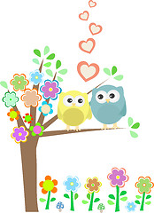 Image showing Background with owls in love sitting on branch