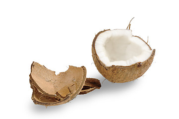 Image showing Fresh coconut and coconut shells