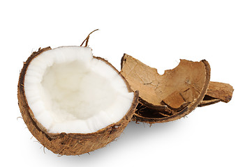 Image showing Fresh coconut and coconut shells