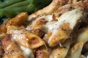 Image showing baked ziti and green beans