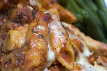 Image showing baked ziti and green beans