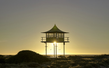 Image showing surf life savers lookout sunset