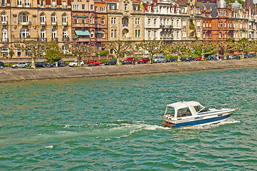 Image showing Bodensee,Konstanz, Motorboot mit Stadtpromenade