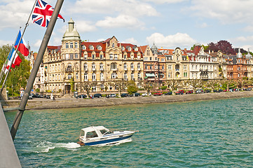 Image showing Bodensee,Konstanz, Motorboot mit Stadtpromenade