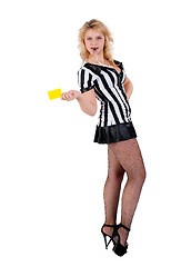 Image showing Sexy Soccer Referee with yellow card