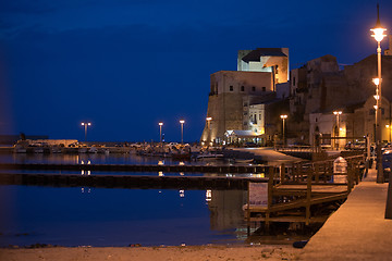Image showing evening view of fortress and harbour of Castellammare del Golfo 
