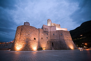 Image showing evening view of fortress of Castellammare del Golfo town, Sicily