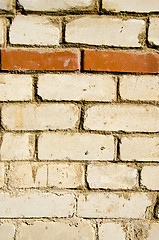 Image showing Background of white brick wall  horizontal red row 