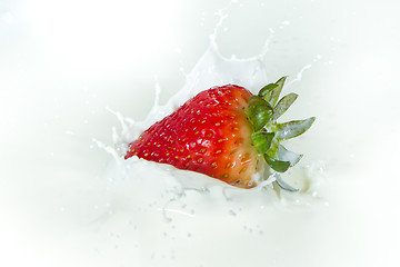 Image showing strawberry splashing into milk