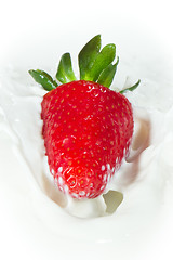 Image showing strawberry splashing into milk