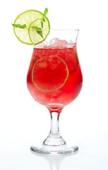 Image showing red cocktail with ice and lime
