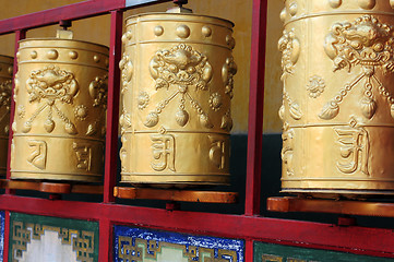 Image showing Tibetan prayer wheels