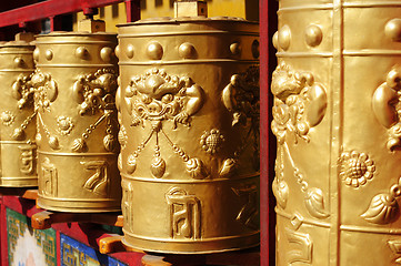 Image showing Tibetan prayer wheels