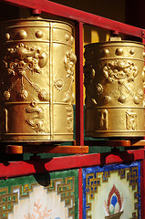 Image showing Tibetan prayer wheels