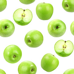 Image showing Seamless pattern with green fresh apples.