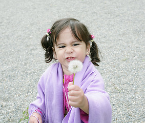 Image showing little girl with dandelions 