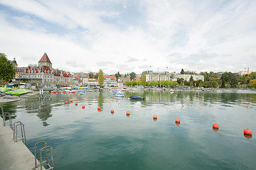 Image showing Ouchy port and Chateau, Lausanne, Switzerland