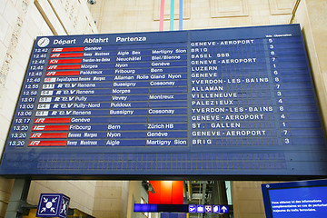 Image showing Board schedules of trains and arrives at the station