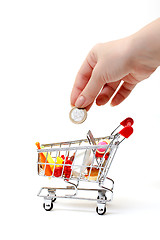 Image showing Shopping Cart with Hand and Coin