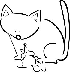 Image showing cartoon doodle of cat and mouse for coloring