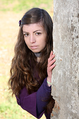 Image showing  beautiful woman in an autumn park 