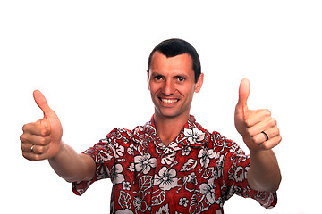 Image showing tourist man over white background looking