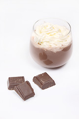 Image showing Chocolate drink with cream in small Glass