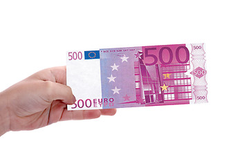 Image showing hand holding a euro bill, business studio photo