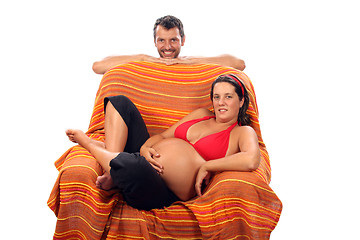 Image showing beautiful and happy & young pregnant couple 