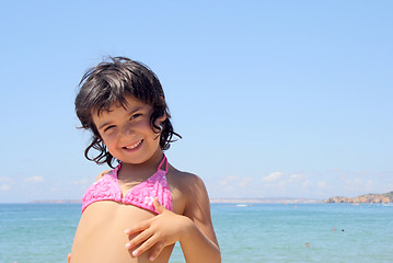 Image showing beautiful girl in bikini in the beach, summer photo