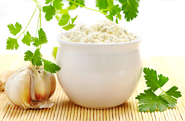 Image showing fresh cream cheese with garlic and parsley