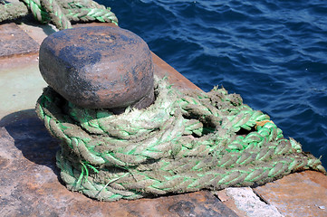 Image showing Bollard and Rope in the Port