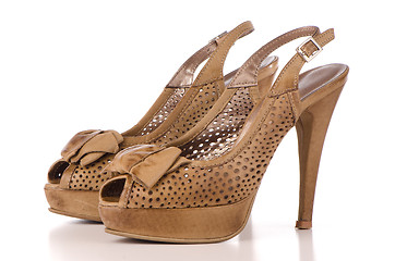 Image showing Brown high heel women shoes