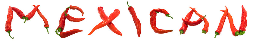 Image showing MEXICAN text composed of red chili peppers