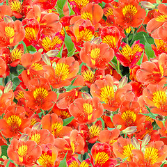 Image showing Seamless pattern of orange lily flowers