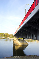 Image showing bridge for cars and pedestrians over river 