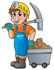 Image showing Miner with pickaxe and cart