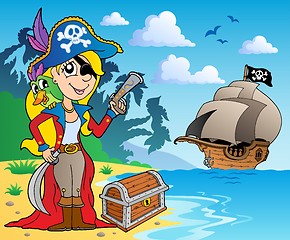 Image showing Pirate girl on coast 2