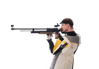 Image showing Man taking aim with an air rifle