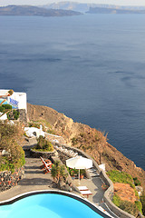 Image showing Santorini village terasse by the sea